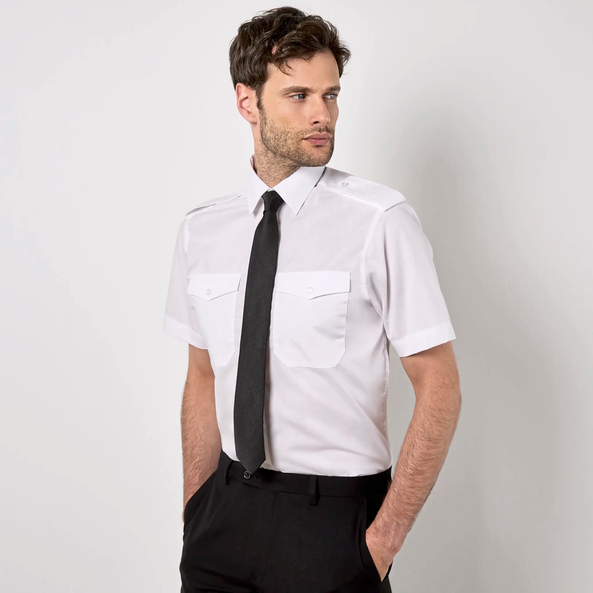 all-groups Men's Tailored Fit Pilot Shirt Short Sleeve